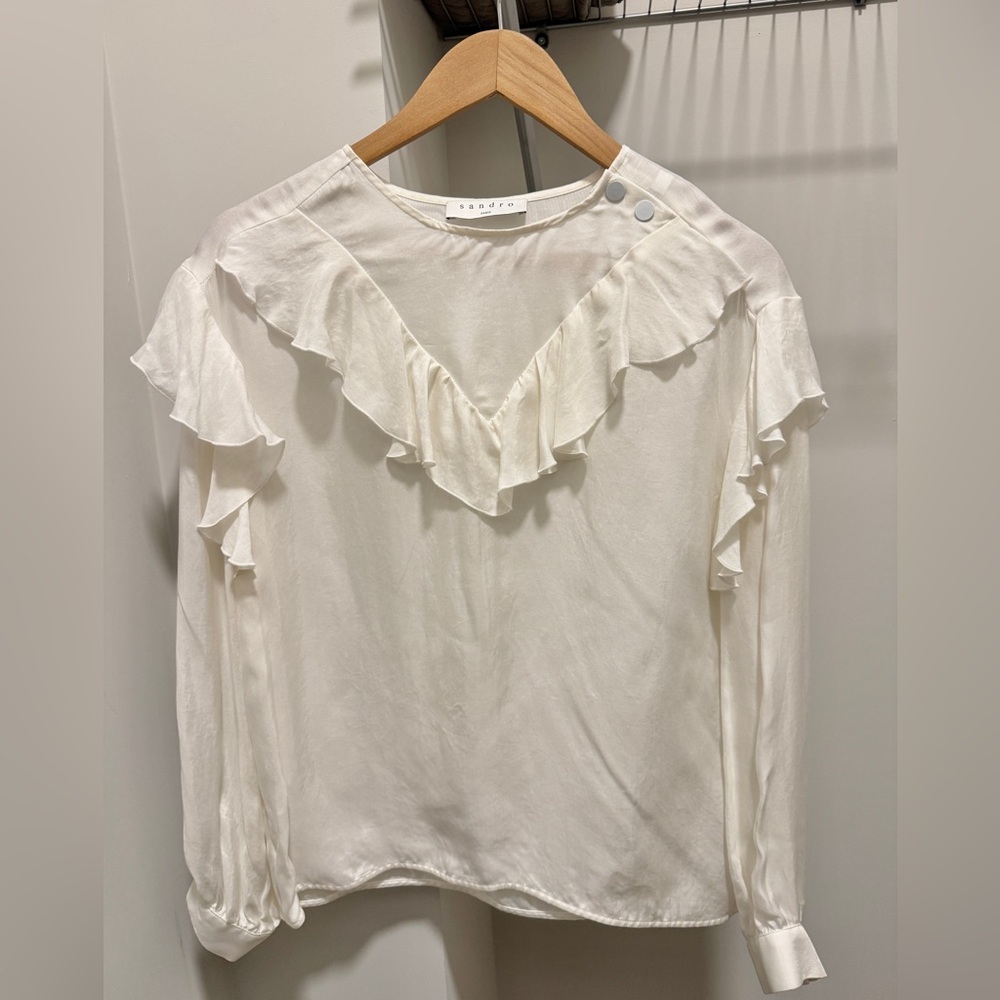 Sandro Cream Ruffle Blouse